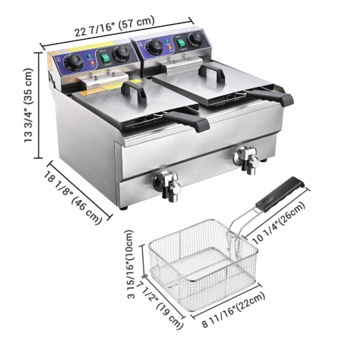 Commercial Electric 23.4L Deep Fryer Dual Tank w/ Timer and Drain Reset Button French Fry Perspective: right