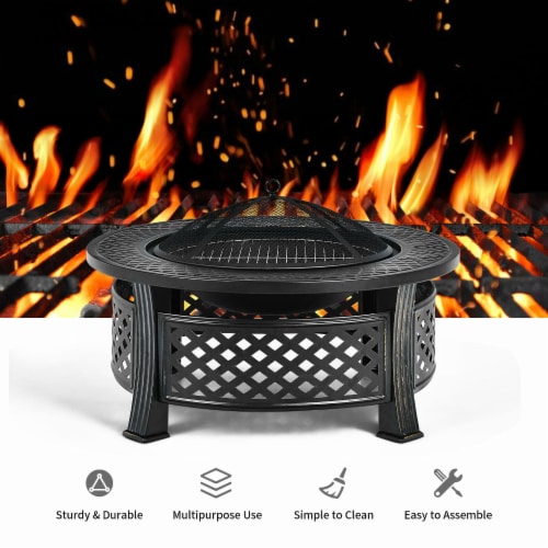 Slickblue Outdoor Fire Pit with BBQ Grill and High-temp Resistance Finish Perspective: right