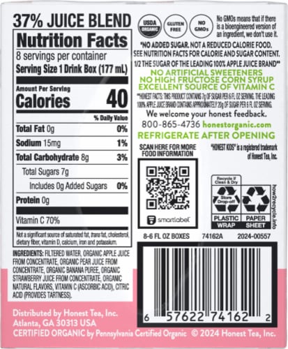 Honest Kids® Organic Bananas About Strawberries Juice Boxes Perspective: right