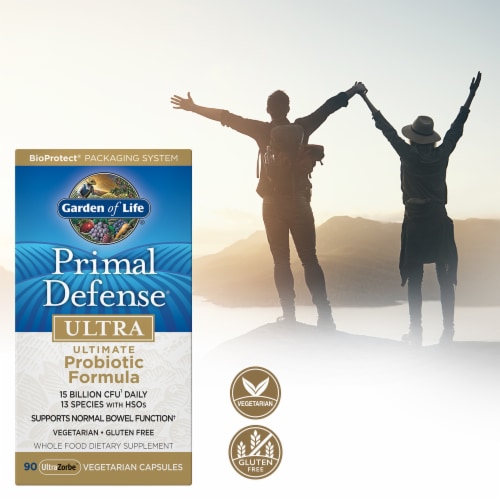 Garden of Life Primal Defense Ultra Probiotics, Normal Bowel Function, Capsules, 15 Billion CFU Perspective: right