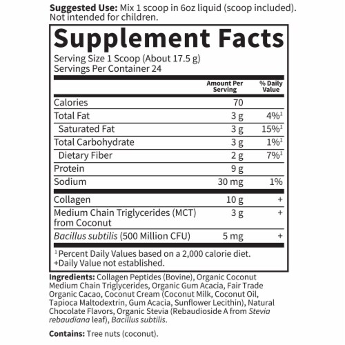 Garden of Life Grass Fed Collagen Coconut MCT, Energy, Hair, Skin, Nails & Joints, Chocolate Powder Perspective: right