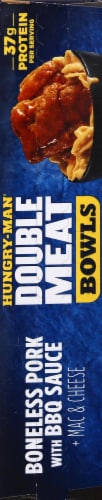 Hungry-Man Double Meat Boneless Pork with BBQ Sauce and Mac & Cheese Frozen Protein Bowl Frozen Meal Perspective: right