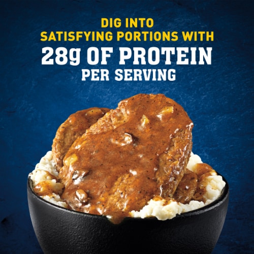 Hungry-Man Double Meat Smothered Salisbury Steak Mashed Potatoes and Gravy Protein Bowl Frozen Meal Perspective: right