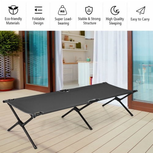 Gymax Folding Camping Cot & Bed Heavy-Duty for Adults Kids w/ Carrying Bag 300LBS Grey Perspective: right