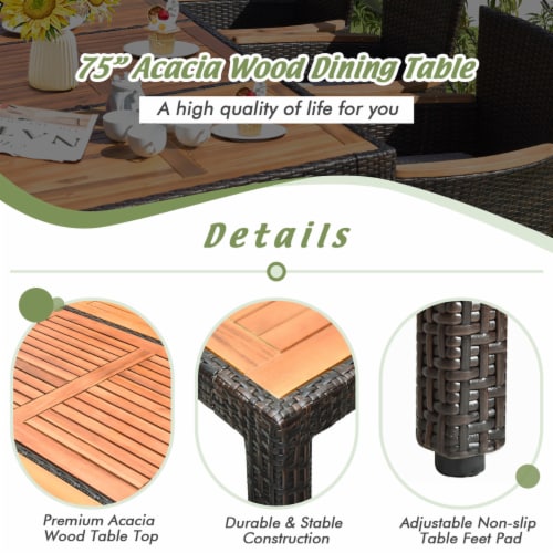 9PCS Rattan Patio Dining Set w 8 Stackable Cushioned Chairs