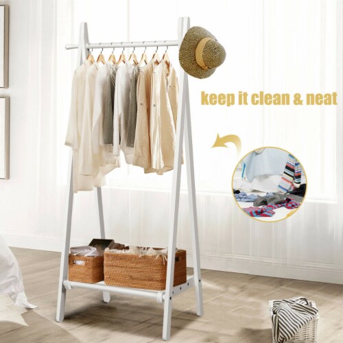 Gymax A Frame Wood Garment Rack Clothing Hanging Rack w Storage