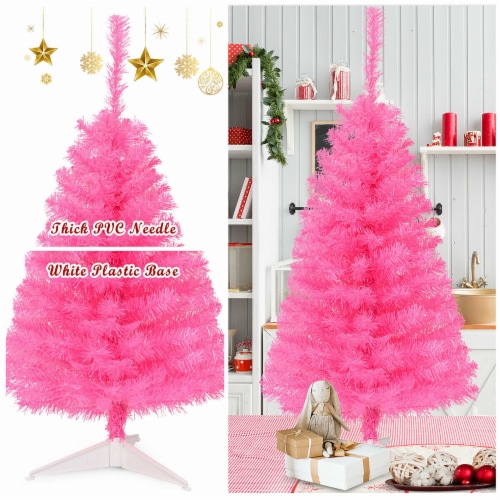 Costway 3 ft Premium Artificial Christmas Mini Tree Holiday Season Pink w/ Plastic Stand Perspective: right