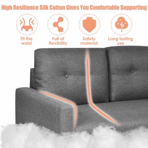 Costway Modern Loveseat Sofa 55'' Upholstered Chair Couch with Soft Cloth Cushion Grey Perspective: right
