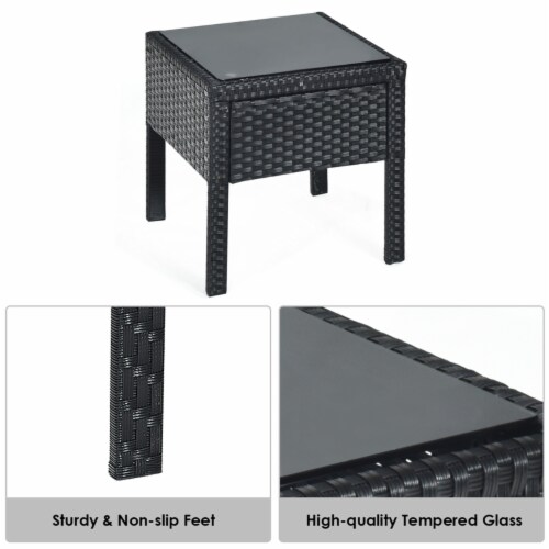 3PCS Patio Rattan Furniture Set Conversation Sofa Cushioned Coffee Table Garden Perspective: right