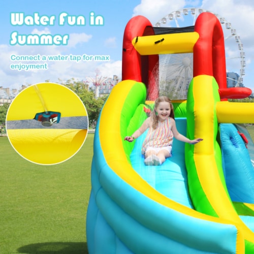 Gymax Inflatable Kids Water Slide Jumper Bounce House Splash Water Pool W/ 735W Blower Perspective: right