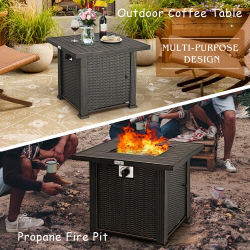 Gymax 30 Gas Fire Pit Table 50,000 BTU Square Propane Fire Pit Table W/ Cover Perspective: right