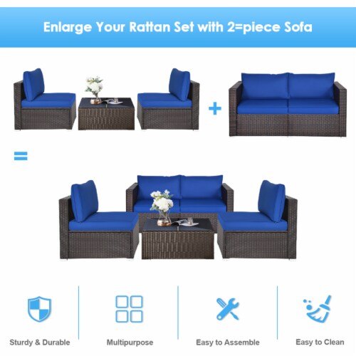 2PCS Rattan Corner Sofa Set Patio Outdoor Furniture Set w/ 4 Navy
