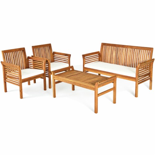 8PCS Wooden Patio Conversation Set Outdoor Furniture Set w/ Cushion Perspective: right