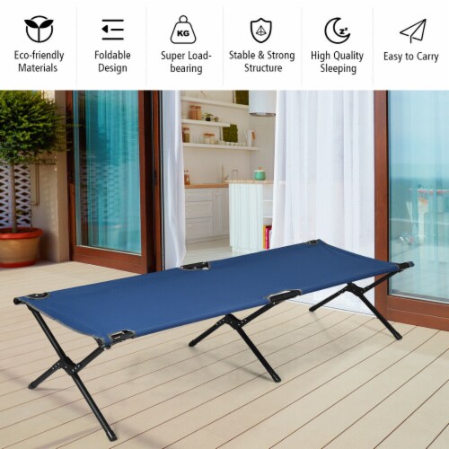 Gymax Folding Camping Cot & Bed Heavy-Duty for Adults Kids w/ Carrying Bag 300LBS Blue Perspective: right