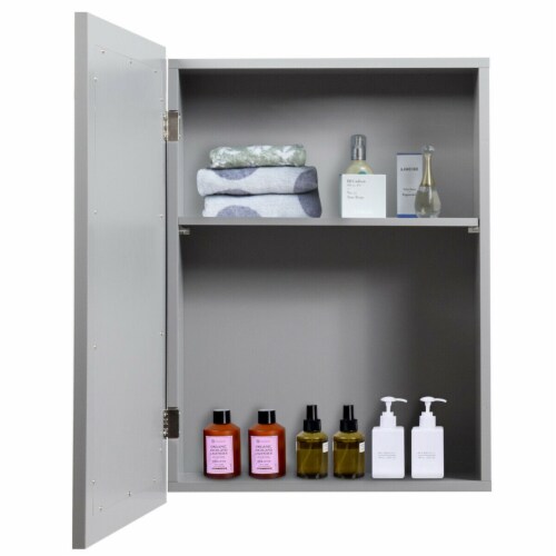 Mirrored Medicine Cabinet Wall-Mounted Bathroom Storage Organizer W/Shelf Grey Perspective: right
