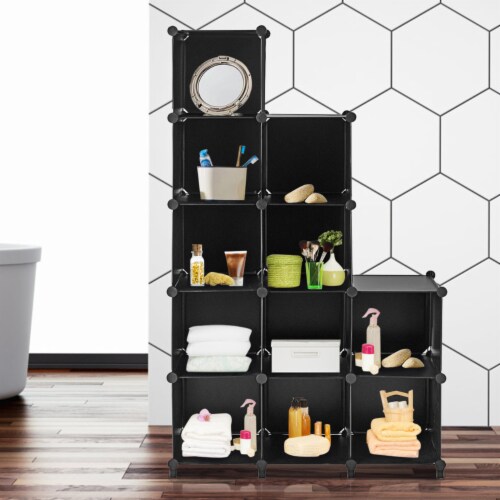 Gymax 12 Cube Storage Organizer Plastic Organizer Units w/ Steel Frame Black Perspective: right