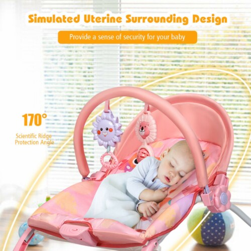 Gymax Adjustable Infant Rocker Bouncer Baby Rocking Chair Toddler w/ Awning Pink Perspective: right