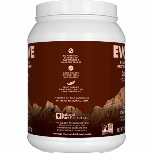 Evolve® Double Chocolate Plant-Based Protein Powder Perspective: right