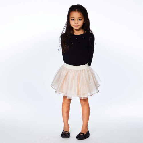 Long Sleeve Dress With Mesh Skirt Black And Beige Perspective: right