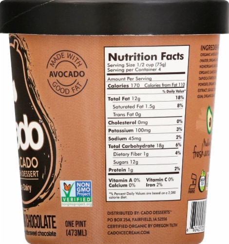 Cado™ Dairy Free Dark Chocolate Avocado Frozen Dessert Pint Perspective: right
