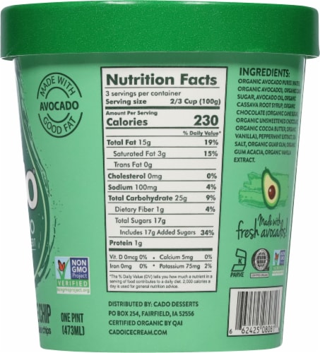 Cado Dairy Free Mint Chocolate Chip Frozen Dessert Pint Perspective: right