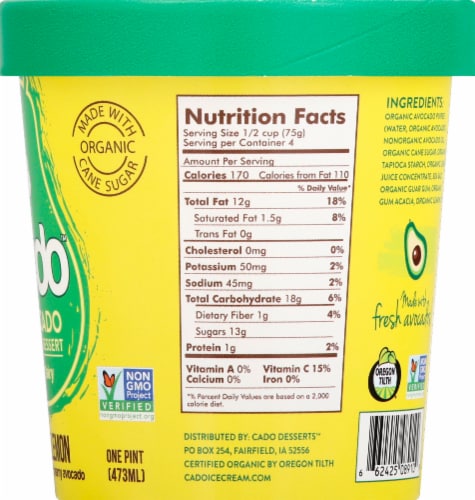 Cado Dairy Free Lemon Frozen Dessert Pint Perspective: right