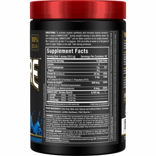 ALLMAX Nutrition® Aminocore™ BCAA Blue Raspberry Dietary Supplement Perspective: right