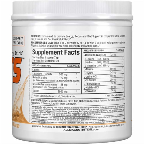 ALLMAX® A-Cuts™ Peach Mango Amino-Charged Energy Drink Perspective: right