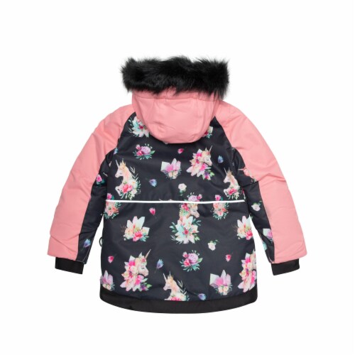 Printed Unicorns Two Piece Snowsuit Coral And Black Perspective: right