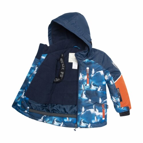 Two Piece Snowsuit Blue With Printed Penguins And Orange Perspective: right