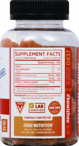 Zhou Vitamin C+ Orange Blast Flavor Gummy Dietary Supplement Perspective: right