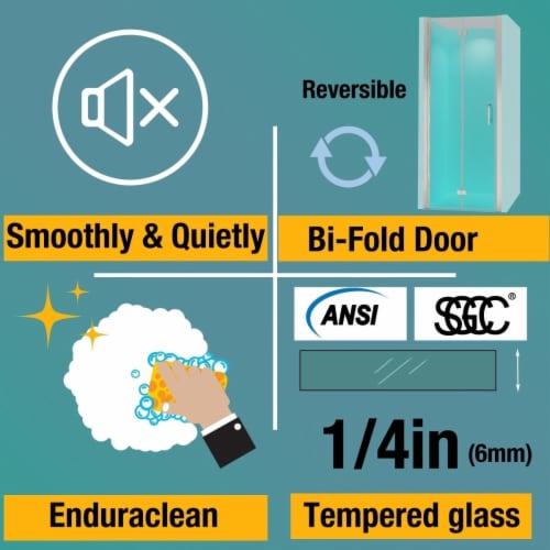 Adapt 30-31 1/2 W x 72 H Folding Shower Door Nickel Semi-Frameless Hinged Shower Door With Perspective: right