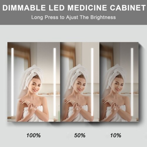 ExBrite 40  W x 30  H LED Bathroom Medicine Cabinet Surface Mount Double Door Lighted Perspective: right
