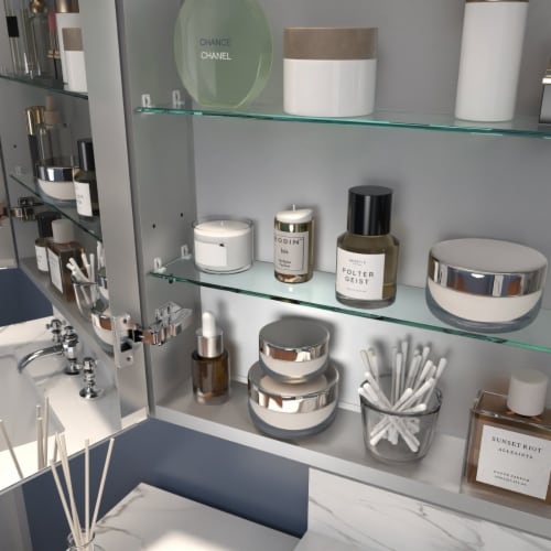 ExBrite 48  W x 32  H LED Lighted Bathroom Medicine Cabinet with Mirror Recessed or Surface Perspective: right