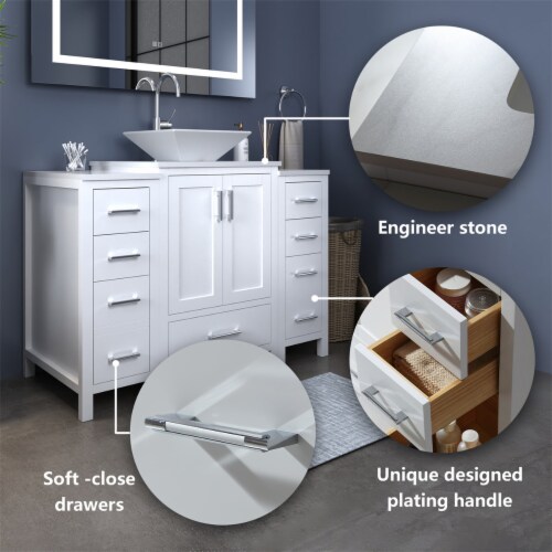 ExBrite 48“ Modern Wood Bathroom Vanity with Sink White Perspective: right