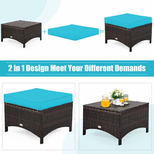 5PCS Rattan Patio Conversation Sofa Furniture Set Outdoor w/ Turquoise