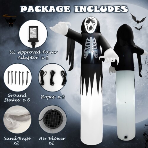 12 FT Tall Halloween Inflatable Skeleton Ghost Spooky Halloween Blow Up Backyard Decor Perspective: right