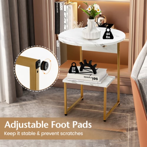 2-Tier Side Table Nightstand End Table Coffee Table w/ G-Shaped Steel Frame Perspective: right