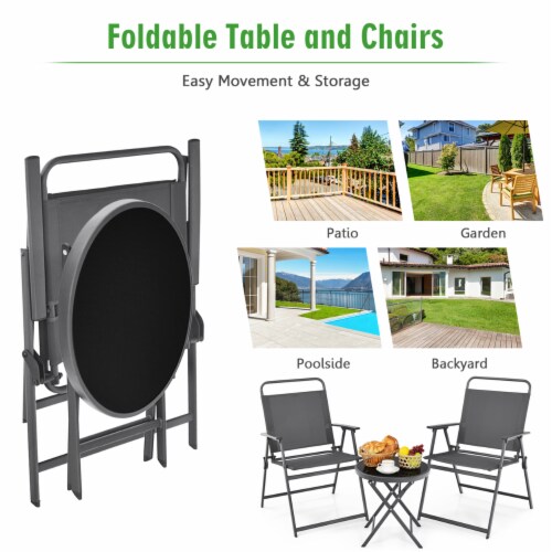 3PCS Folding Patio Bistro Set Outdoor Furniture Set w/ Steel Frame Perspective: right