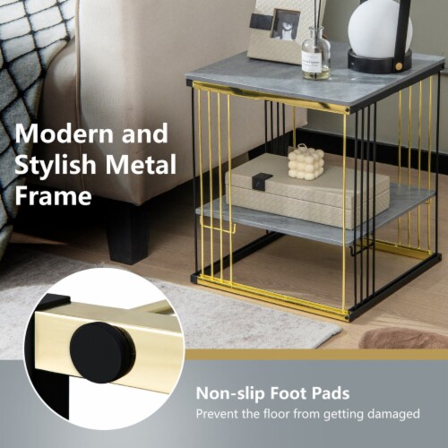 2PCS 2-tier Side End Coffee Table Square Nightstand for Living Room Bedroom Perspective: right