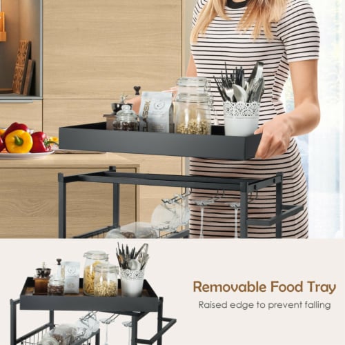 4-Tier Kitchen Bar Cart Rolling Serving Trolley Wine Rack Removable Tray Basket Perspective: right