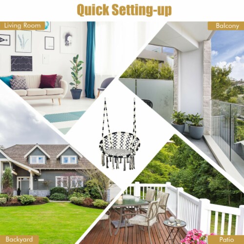 Hanging Hammock Chair with Cushion Macrame Swing Cotton Rope Indoor Outdoor Perspective: right
