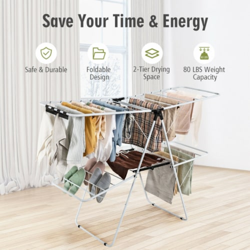 2 Level Clothes Drying Rack Foldable Airer w Height Adjustable Gullwing 1 unit King Soopers