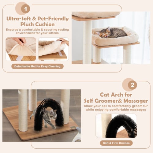 Gymax Cat Tree Cat Tower Cat Condo w/Platform Scratching Posts for Indoor Cats Beige Perspective: right