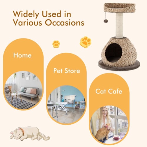 Gymax 28'' Hand-Made Cat Tree Tower Natural Bowl Shaped w/Perch Perspective: right