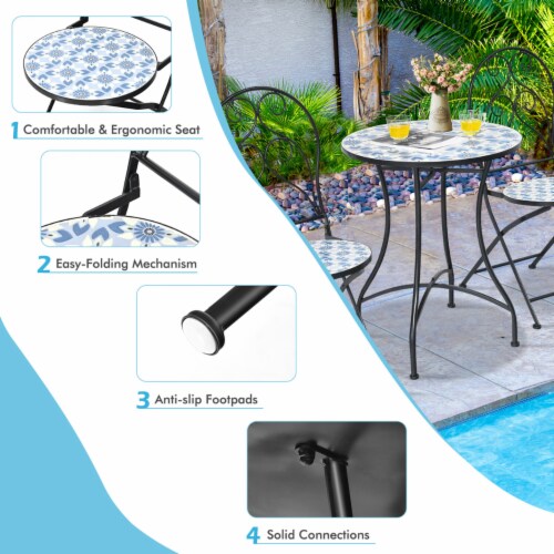Mosaic Patio Round Bistro Table Outdoor Dining Table Garden Plant Stand Perspective: right