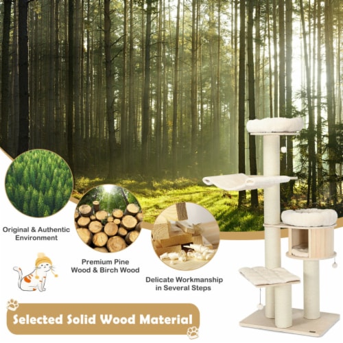 68.5'' Cat Tree Condo 4-Layer Wooden Kitten Activity Tower w/ Sisal Posts Perspective: right