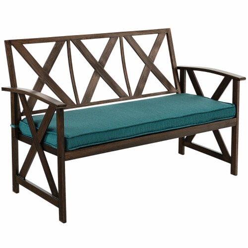 51.5 Outdoor Garden Bench Cushioned Patio Chair with Wood Grain Steel Frame 1 unit Smith s Food and Drug