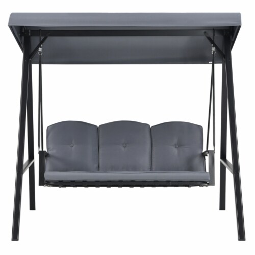 3-Person Patio Porch Swing Cushioned Outdoor Swing Chair w/ Adjustable Canopy Perspective: right