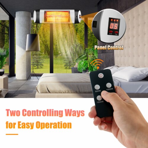 Wall-Mounted Electric Heater Patio Infrared Heater W/ Remote Control Perspective: right